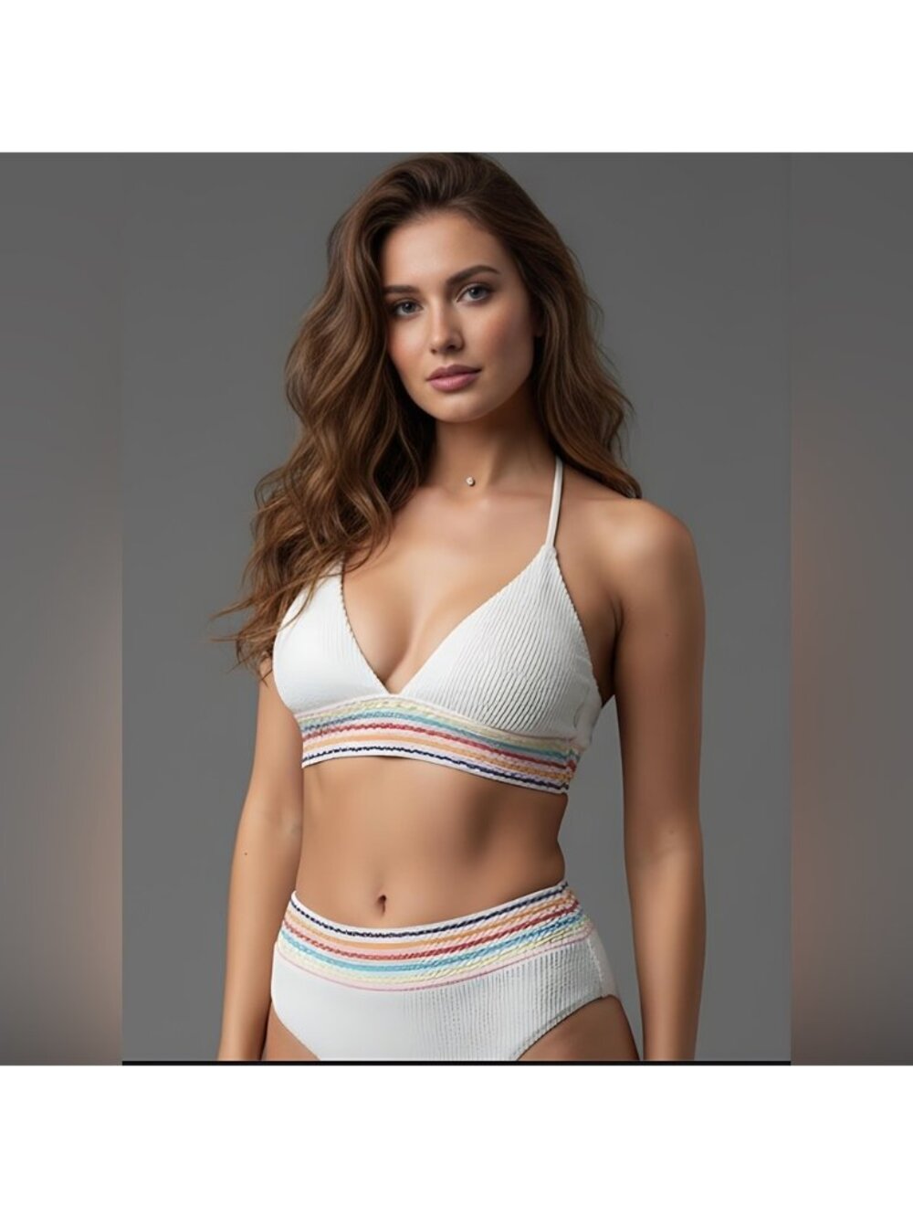 Ribbed Rainbow Halter 2pc Bikini Swimsuit Bathing Suit